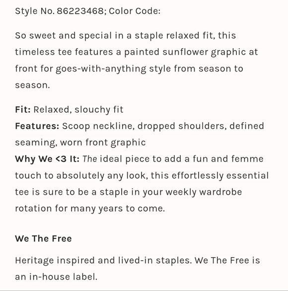 🌻NWOT) "Sunflower tee" By"we the free" 🌻 - Picture 5 of 16